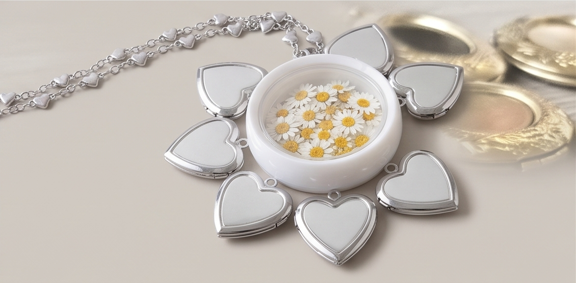 Handmade locket — Heart, pressed flowers