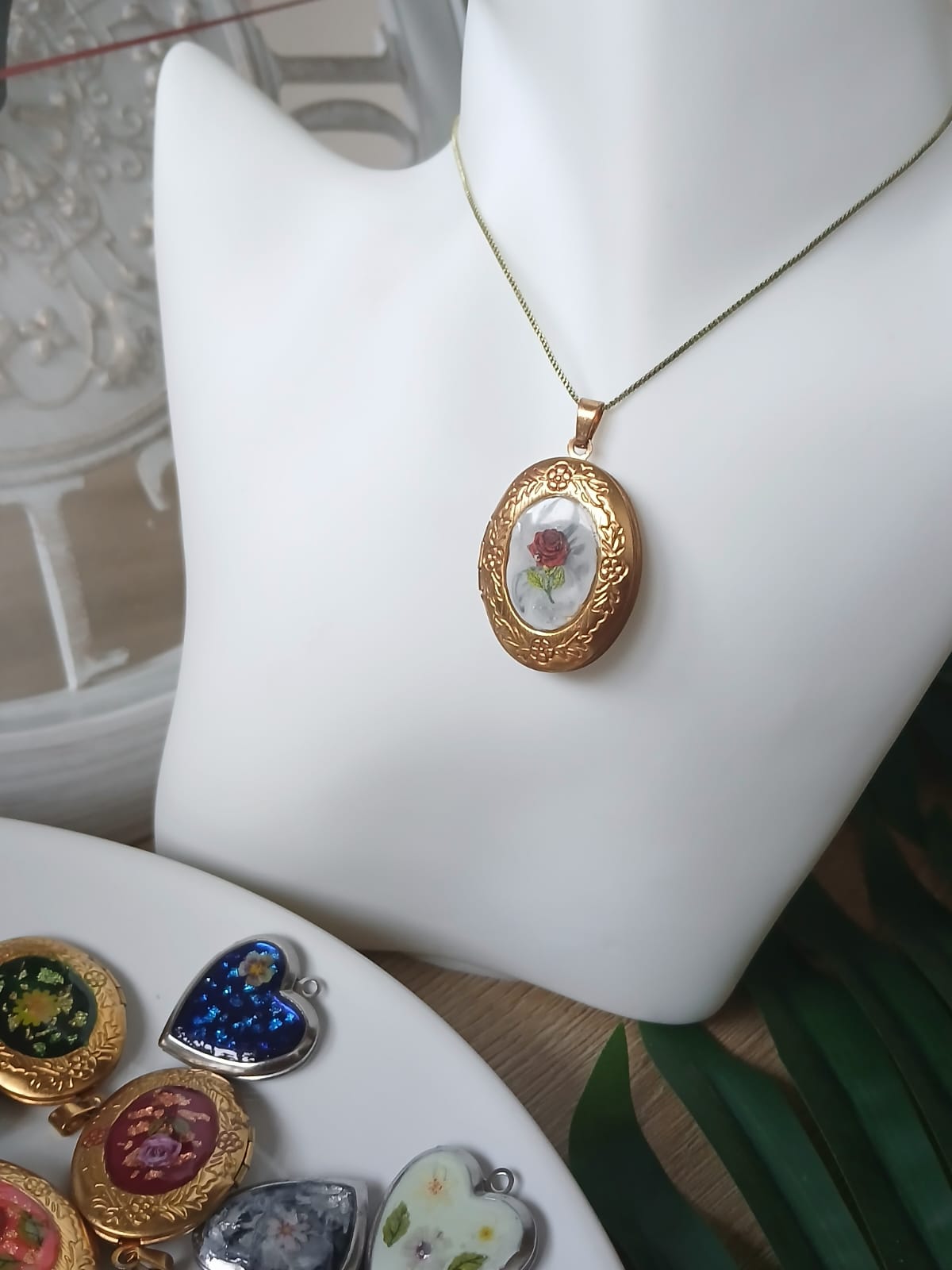 Handmade locket — Single rose, bone white